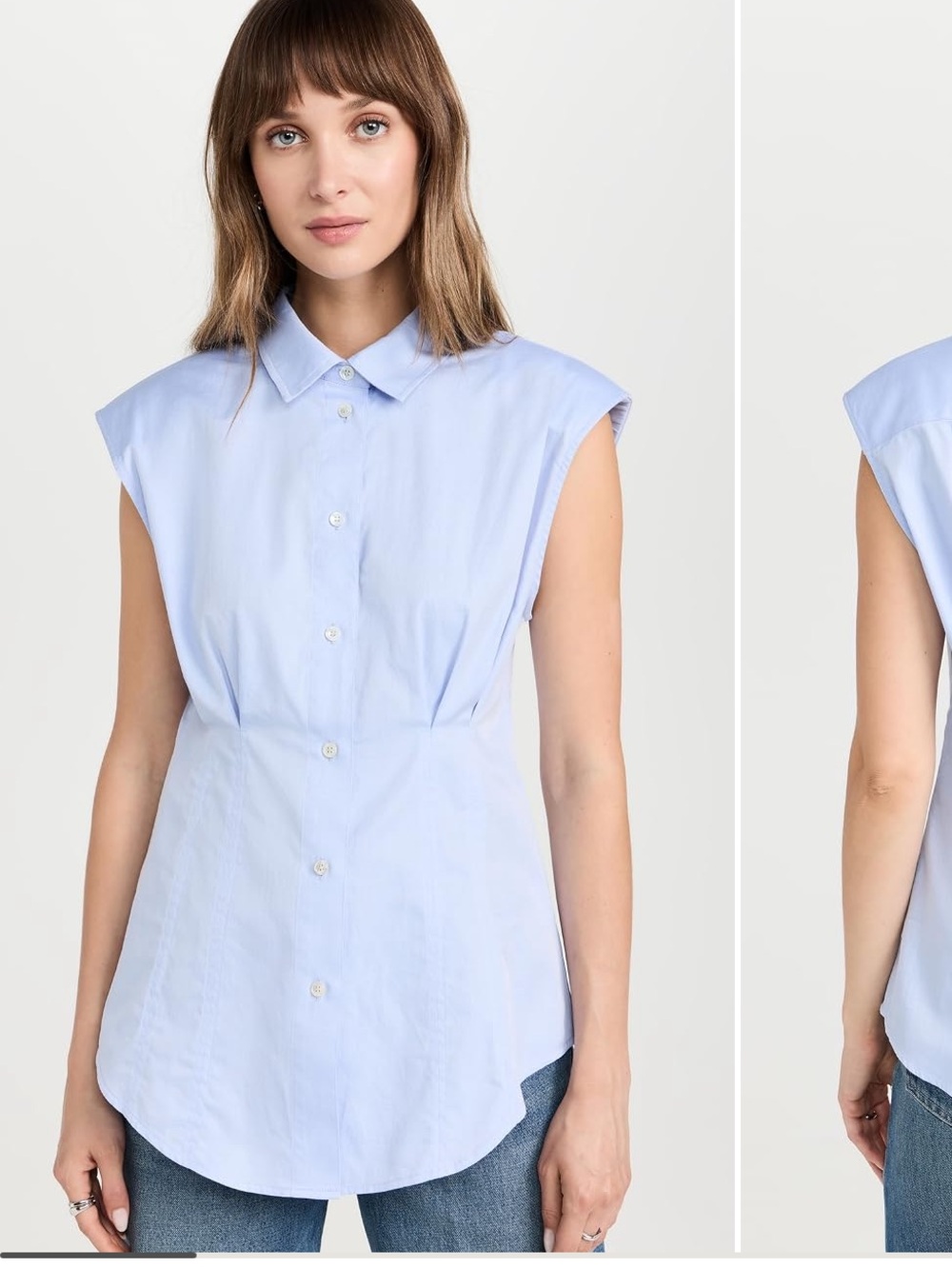 SEA NY Kendra fitted waist lt blue oxford top blouse L Large